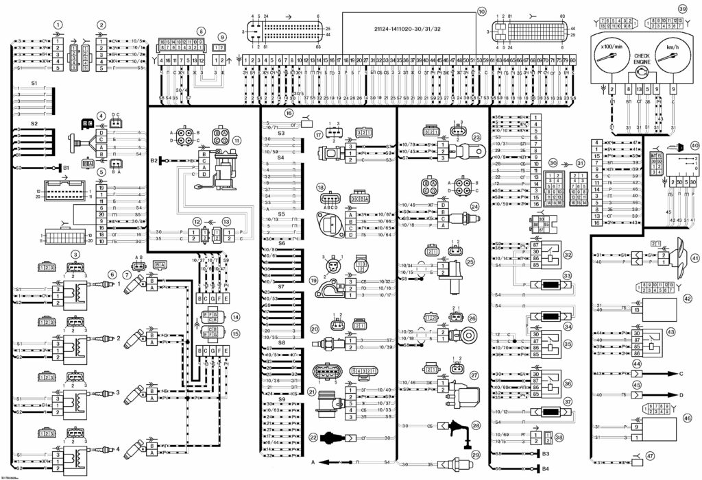 Схема системы управления двигателем ВАЗ с контроллером BOSCH - ЭСУД 21104 1.6 16V