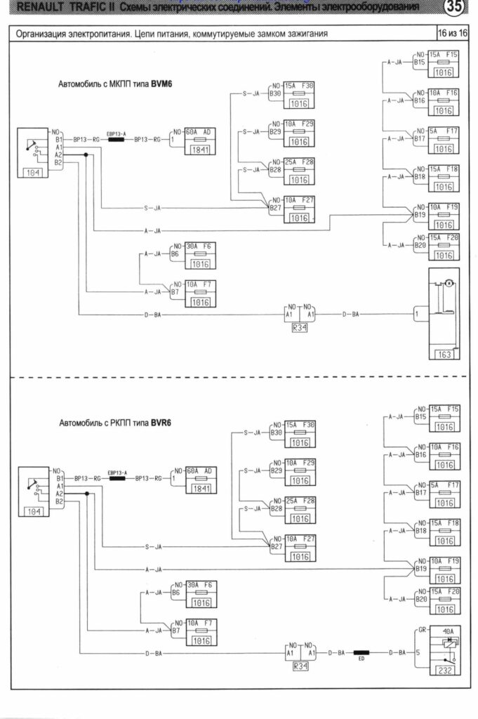 Цепи коммутируемые замком зажигания Рено Трафик