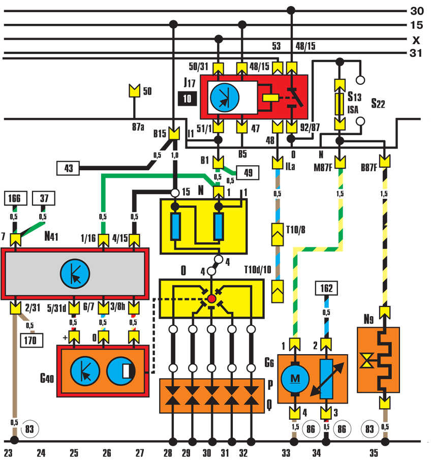 Схема системы зажигания и реле топливного насоса Audi 100