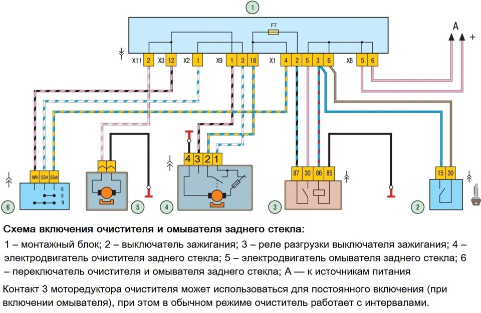 Схема включение очистителя и омывателя ВАЗ-2108, 2109, 21099