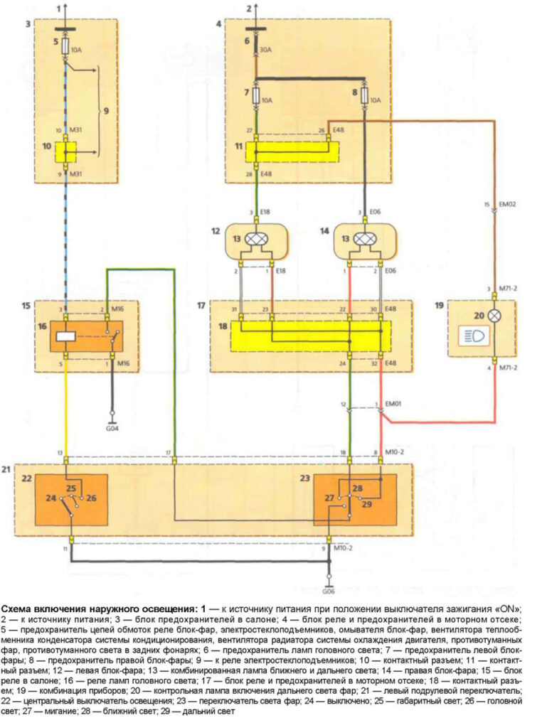 Схема включения наружного освещения Хендай Акцент