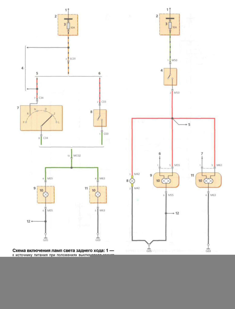 Свет заднего хода и сигналы торможения