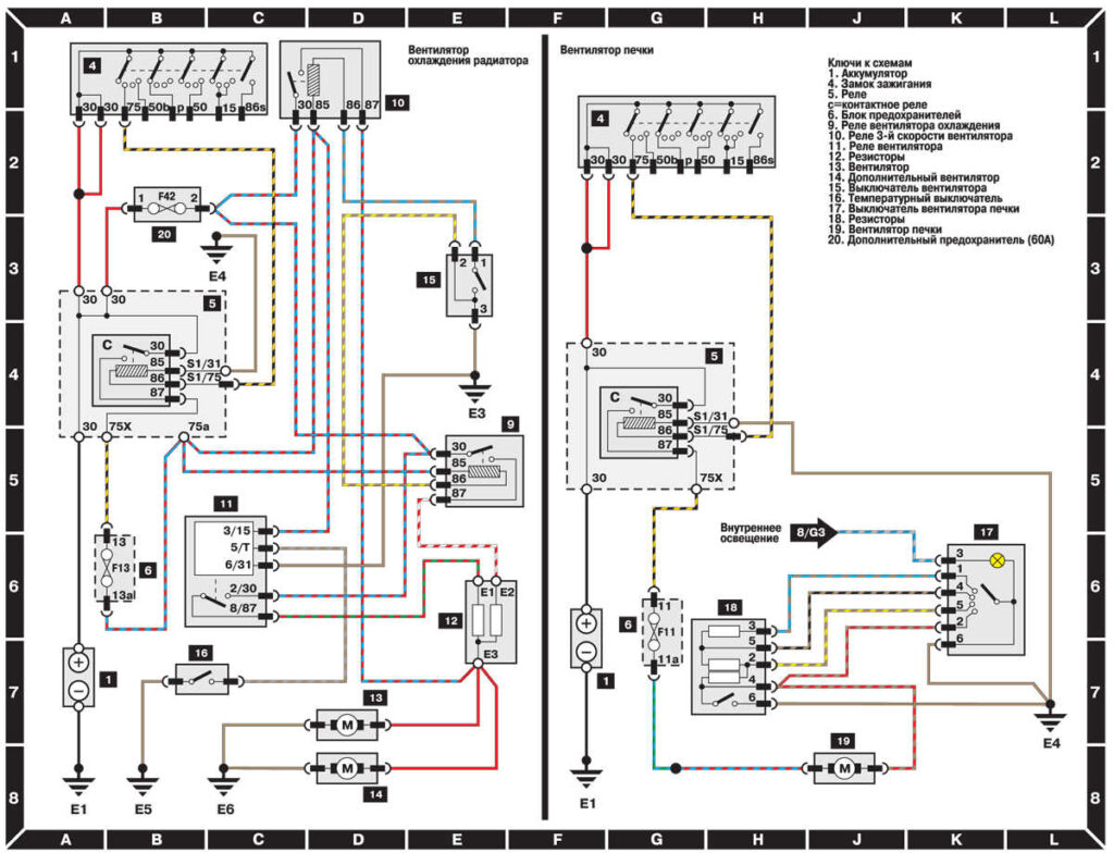 Вентилятор охлаждения радиатора и вентилятор печки — электрическая схема