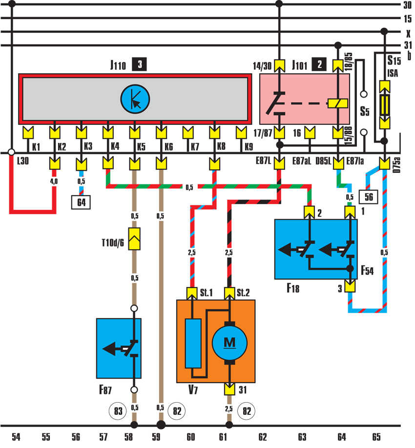 Вентилятор радиатора Ауди 100 — электросхема
