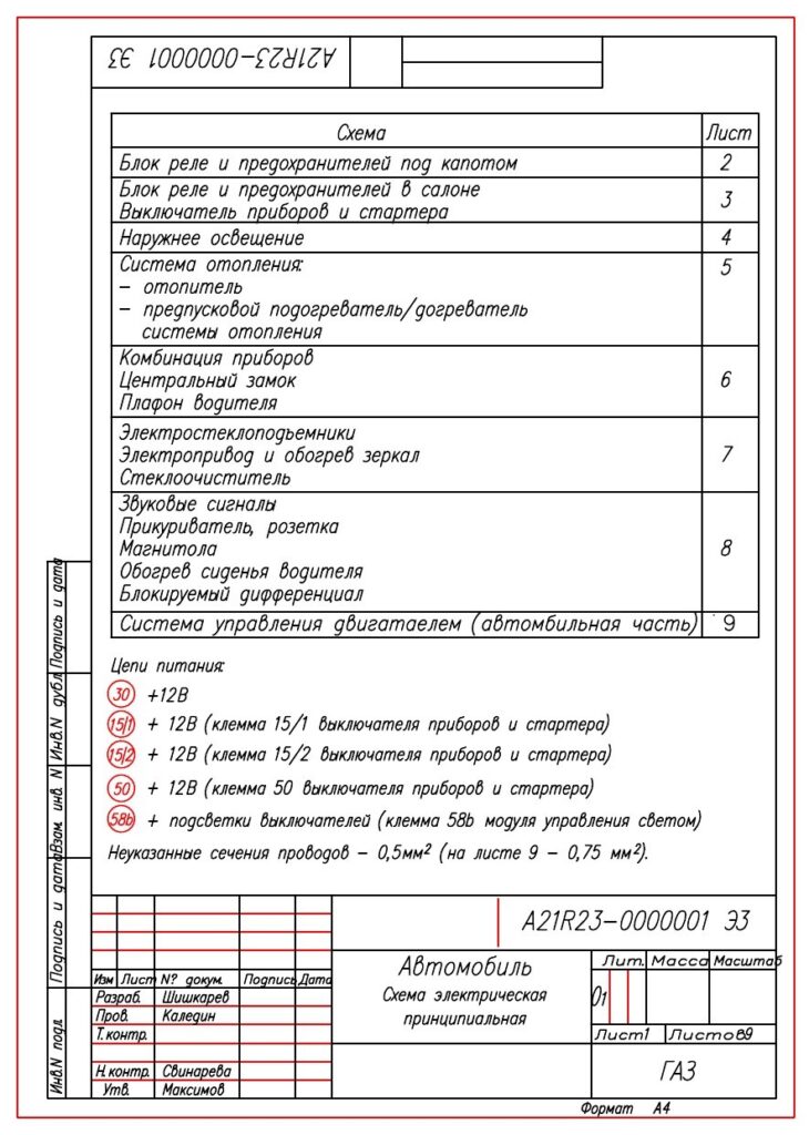 Принципиальная электрическая схема автомобиля Газель NEXT