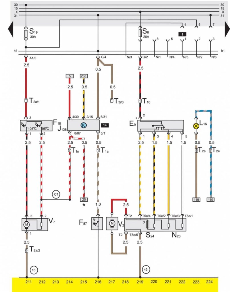Базовая комплектация электрооборудования на Volkswagen Passat B3 - схема 15