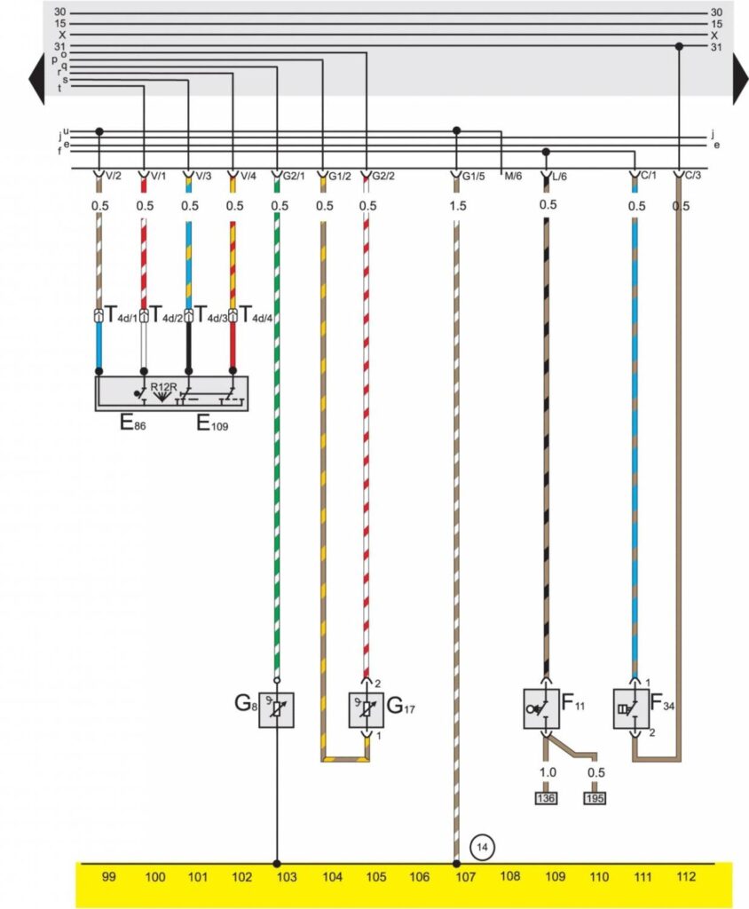 Базовая комплектация электрооборудования на Volkswagen Passat B3 - схема 8