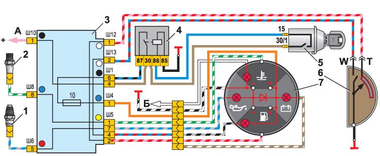 Схема соединения комбинации приборов ВАЗ 2105