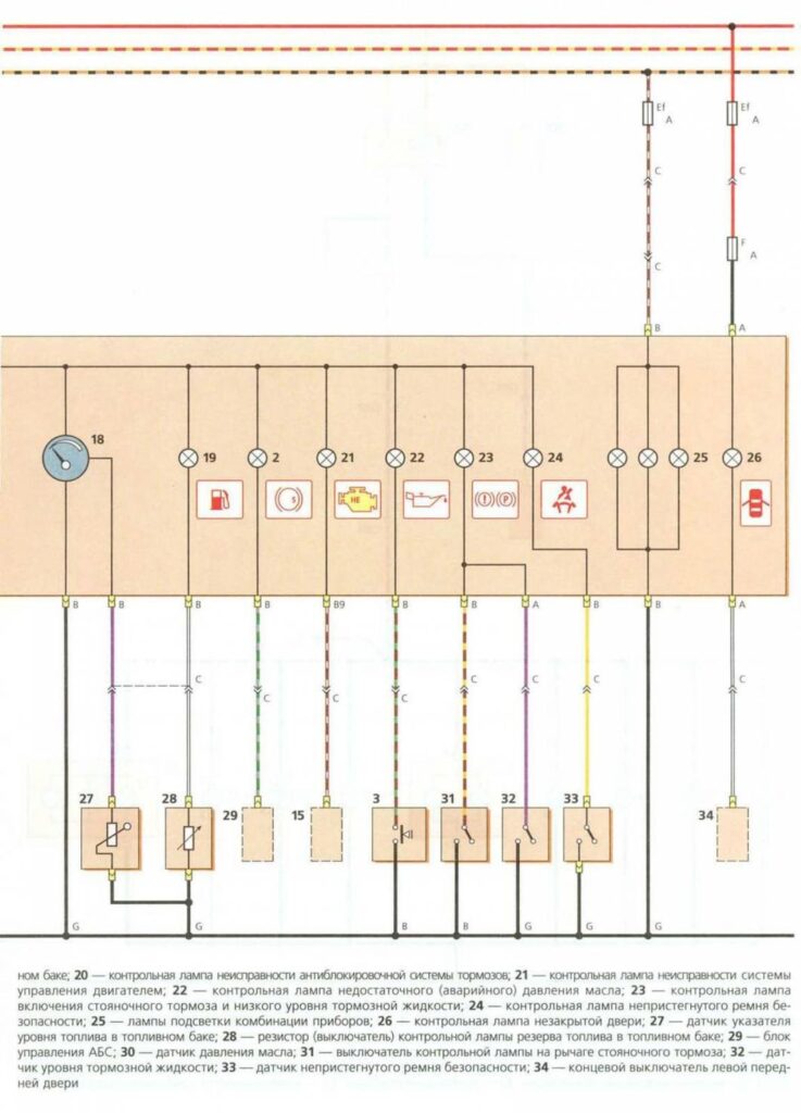 Электросхема содинений комбинации приборов Daewoo Matiz - 3