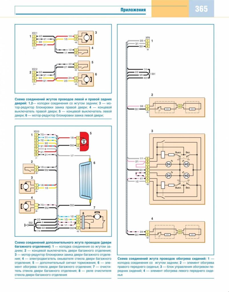 Электросхема соединений жгутов проводов левой и правой задних дверей Шевроле Нива