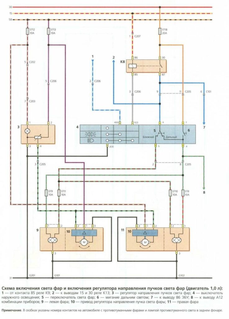 Электросхема включения фар Daewoo Matiz